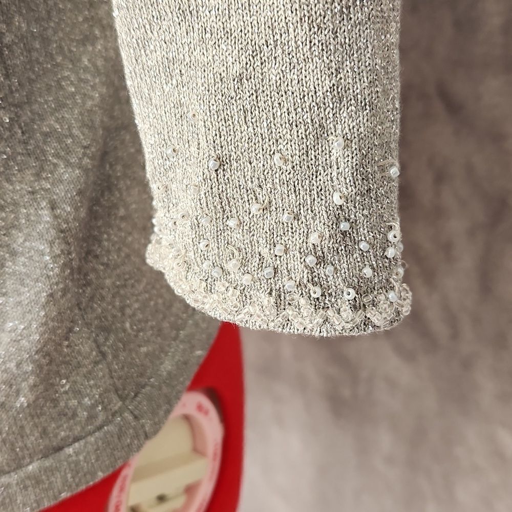 *Ann Taylor Petites Silver Beaded Wrap Sweater Top XSP Metallic Holiday - Picture 6 of 12